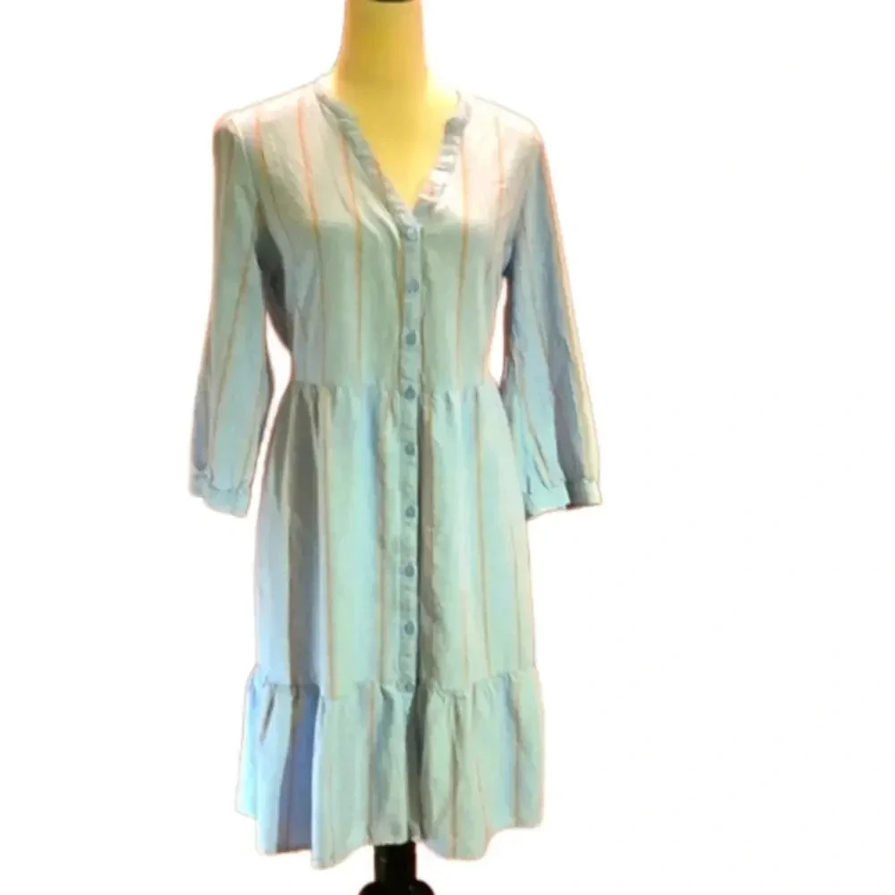 Old Navy Women's M Waist Defined Striped Shirt Dress Collared V-neck Cottagecore